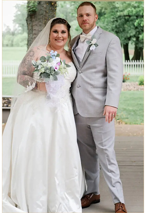 Couple on their wedding day during their wedding reception at Creekside